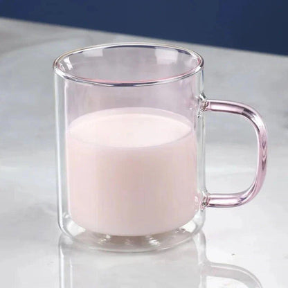 Double Wall Insulated Glass Coffee Mug with Handle
