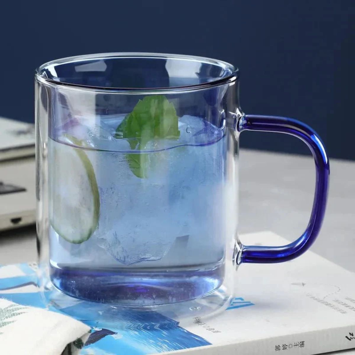 Double Wall Insulated Glass Coffee Mug with Handle