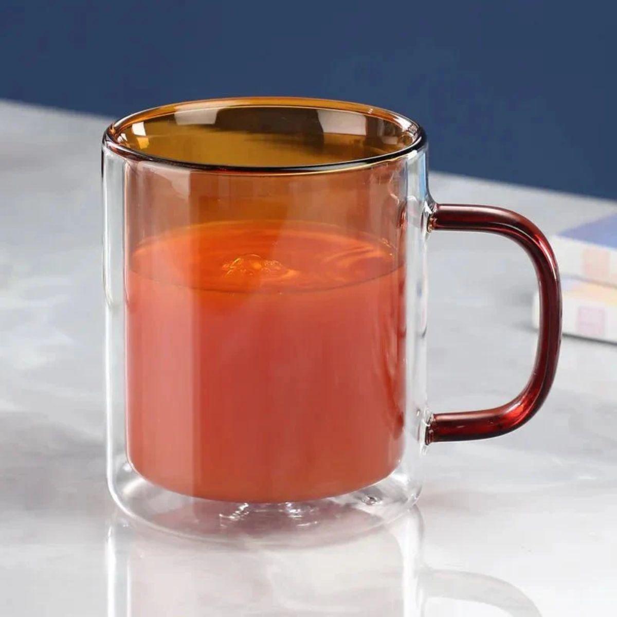 Double Wall Insulated Glass Coffee Mug with Handle