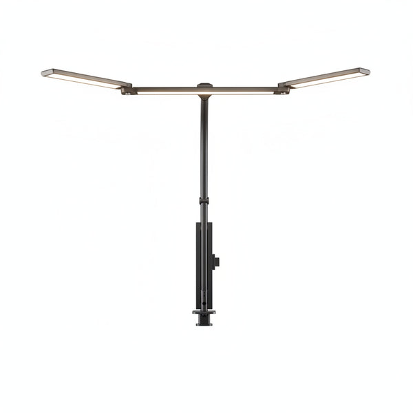 Dual Head LED Desk Lamp with Clamp, Gooseneck and Triple Light Panel for Wide Desk Coverage