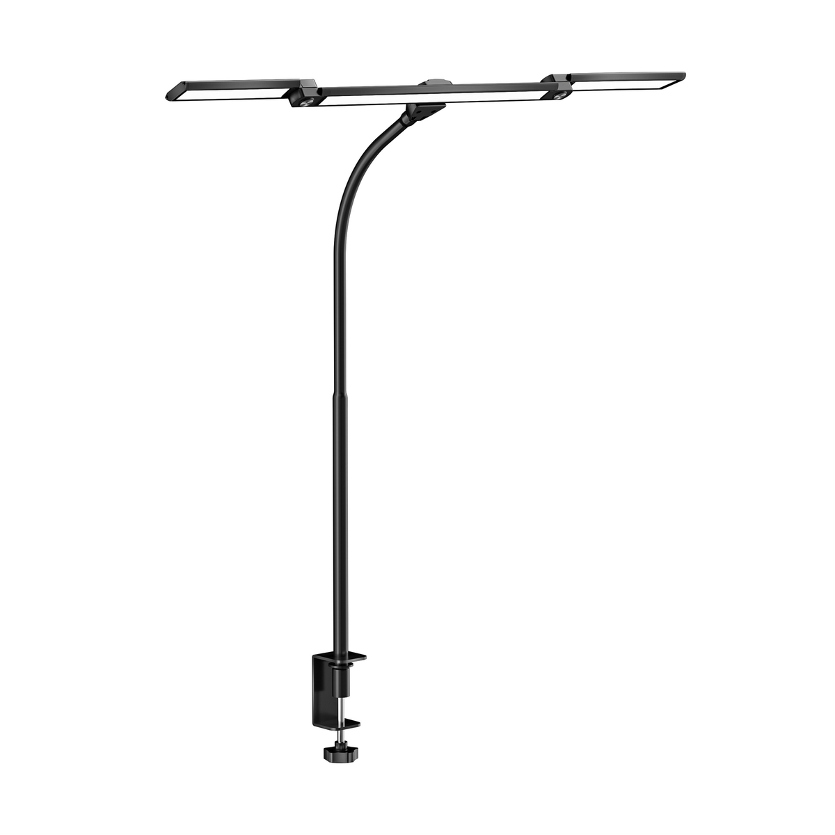 Dual Head LED Desk Lamp with Clamp, Gooseneck and Triple Light Panel for Wide Desk Coverage