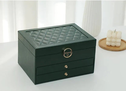 Faux Leather Jewellery Box with 3 Layers, Drawers and Lock