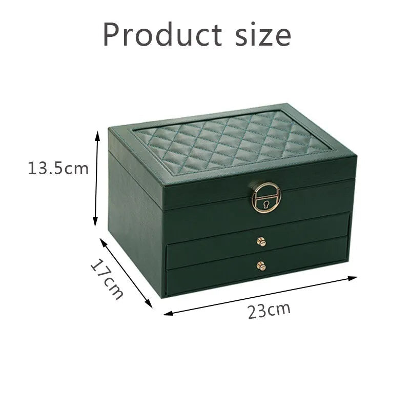 Faux Leather Jewellery Box with 3 Layers, Drawers and Lock