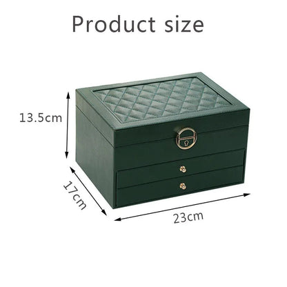 Faux Leather Jewellery Box with 3 Layers, Drawers and Lock