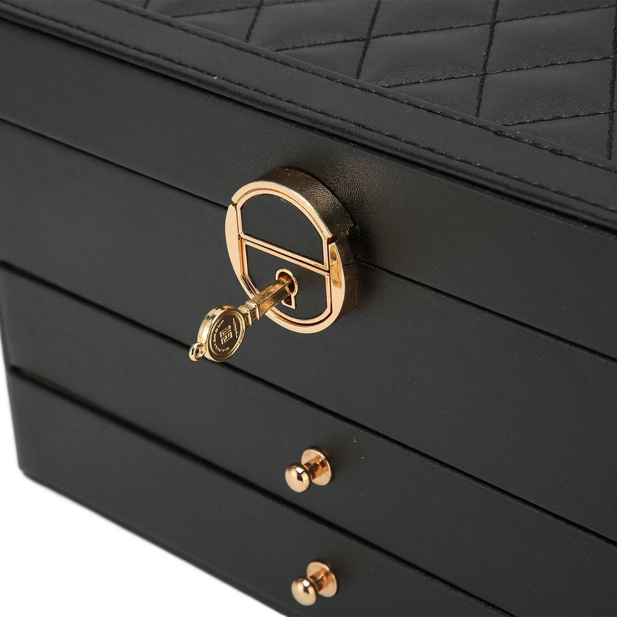 Faux Leather Jewellery Box with 3 Layers, Drawers and Lock