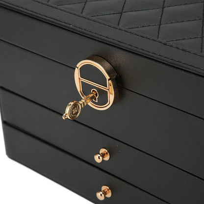 Faux Leather Jewellery Box with 3 Layers, Drawers and Lock