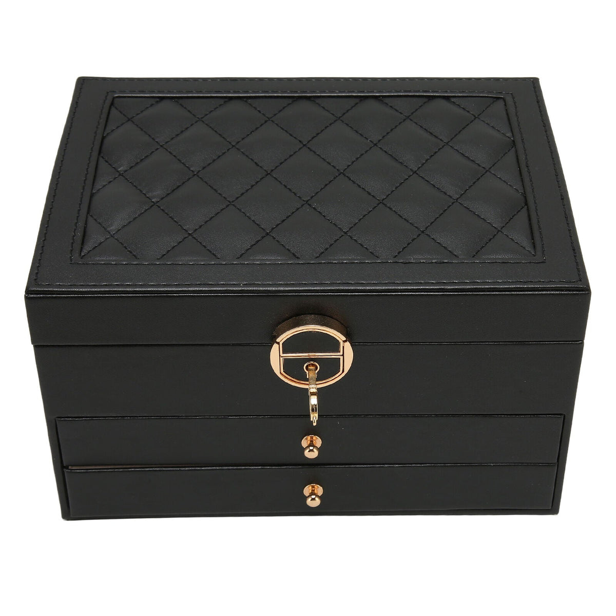 Faux Leather Jewellery Box with 3 Layers, Drawers and Lock