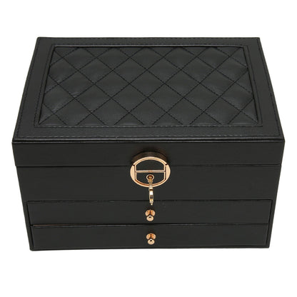 Faux Leather Jewellery Box with 3 Layers, Drawers and Lock