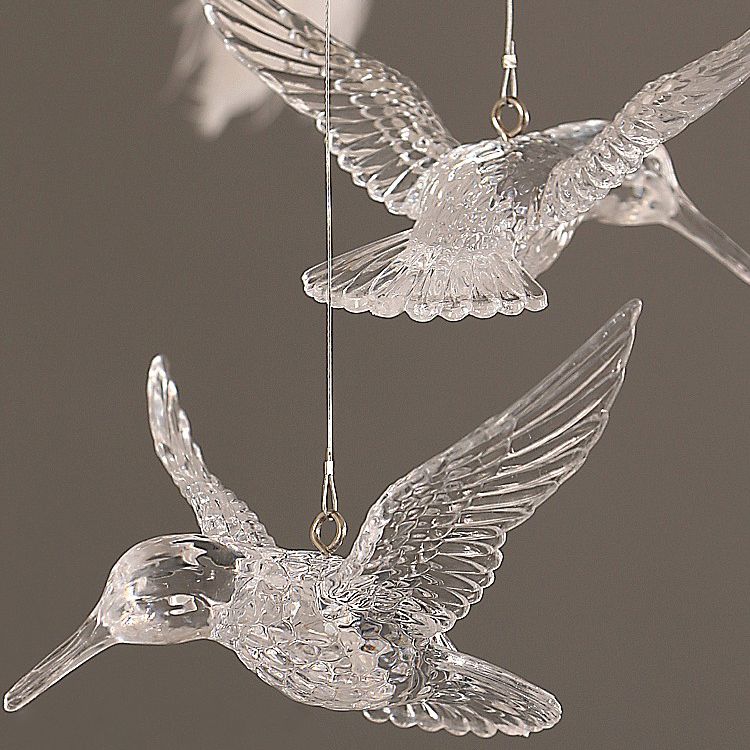 Feather Chandelier Bohemian with Decorative Bird Pendants and Acrylic Shade