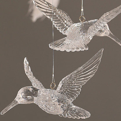 Feather Chandelier Bohemian with Decorative Bird Pendants and Acrylic Shade