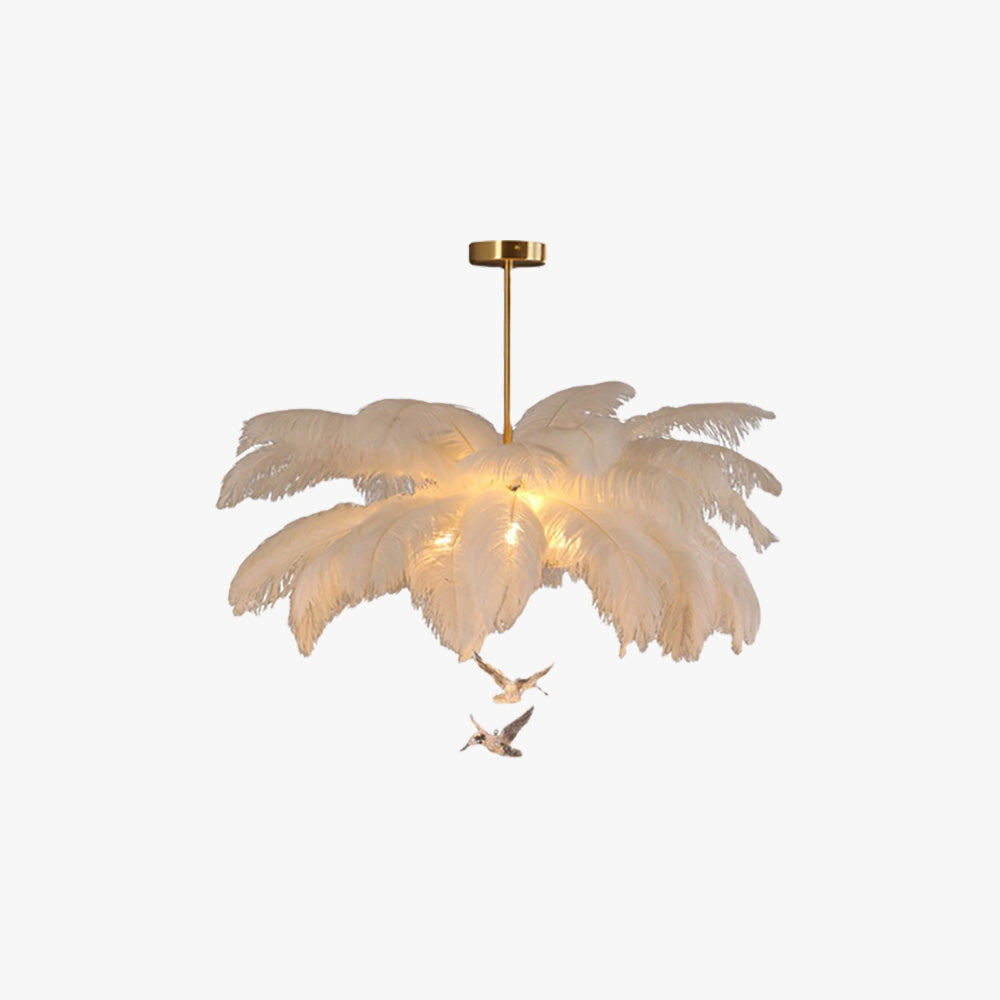 Feather Chandelier Bohemian with Decorative Bird Pendants and Acrylic Shade