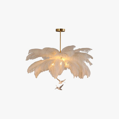 Feather Chandelier Bohemian with Decorative Bird Pendants and Acrylic Shade