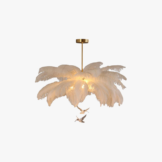 Feather Chandelier Bohemian with Decorative Bird Pendants and Acrylic Shade