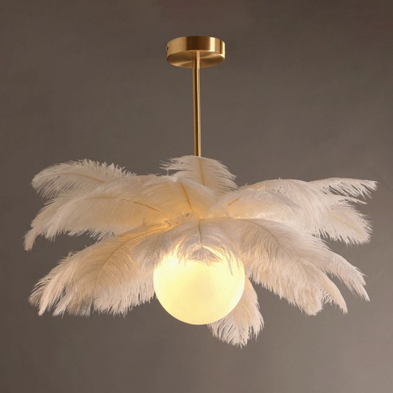 Feather Chandelier Bohemian with Decorative Bird Pendants and Acrylic Shade