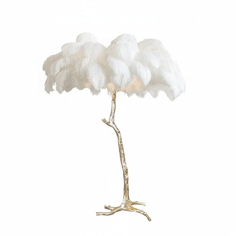 Feather Floor Lamp and Table Lamp Bohemian with Ostrich Feather Shade and Branch Base
