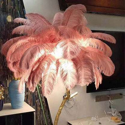 Feather Floor Lamp and Table Lamp Bohemian with Ostrich Feather Shade and Branch Base
