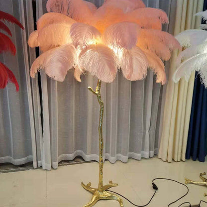 Feather Floor Lamp and Table Lamp Bohemian with Ostrich Feather Shade and Branch Base