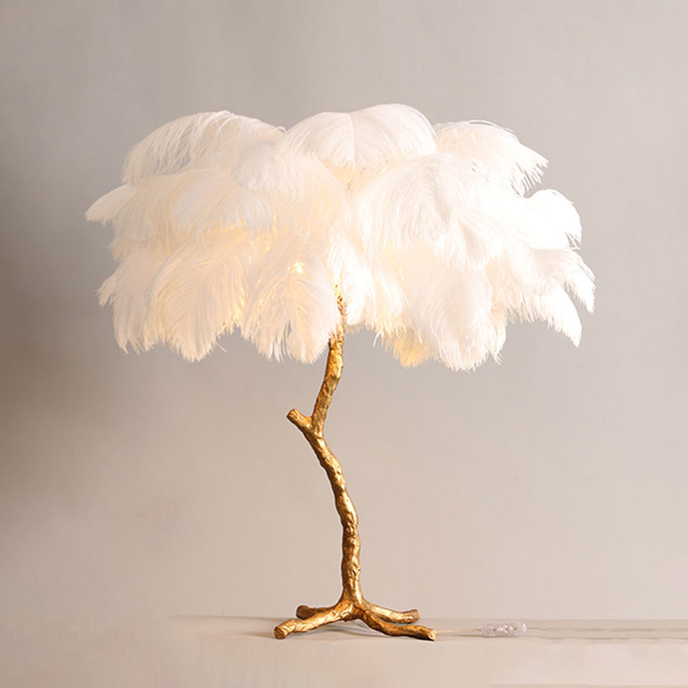 Feather Floor Lamp and Table Lamp Bohemian with Ostrich Feather Shade and Branch Base