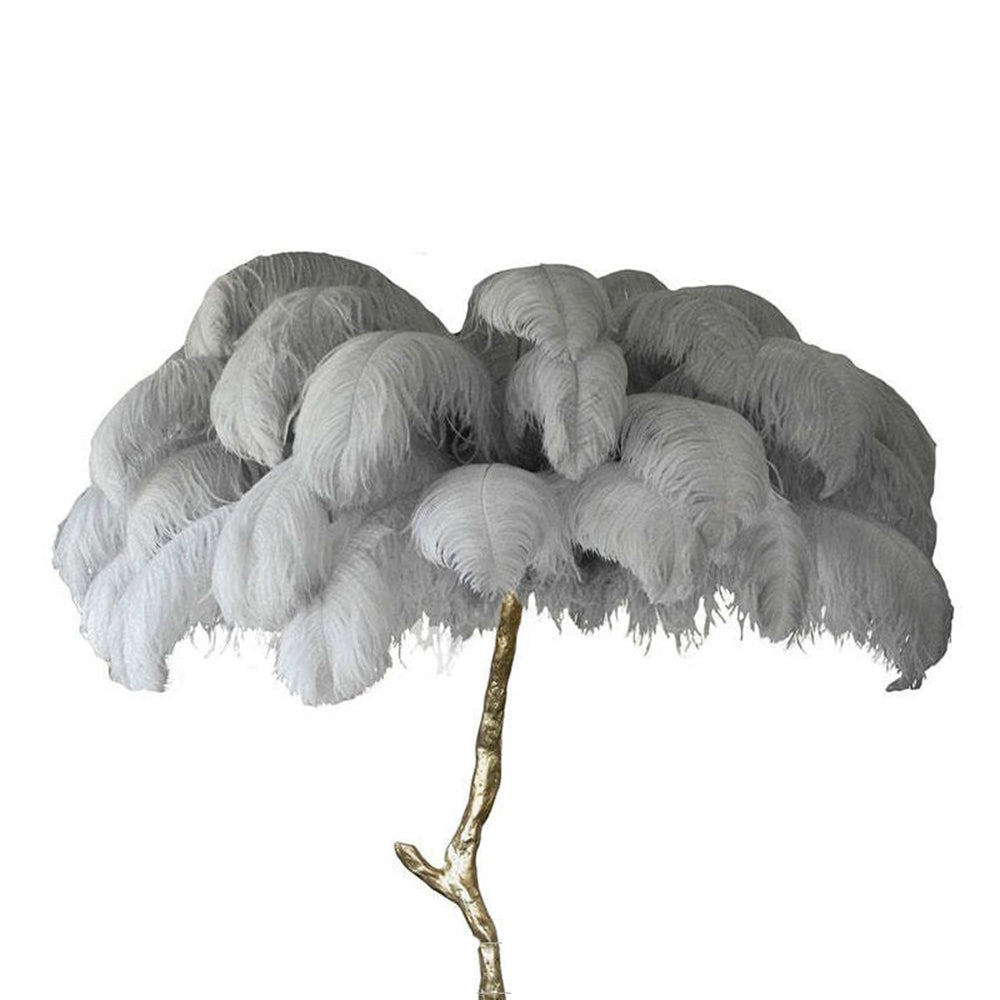 Feather Floor Lamp and Table Lamp Bohemian with Ostrich Feather Shade and Branch Base