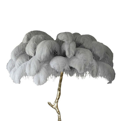 Feather Floor Lamp and Table Lamp Bohemian with Ostrich Feather Shade and Branch Base
