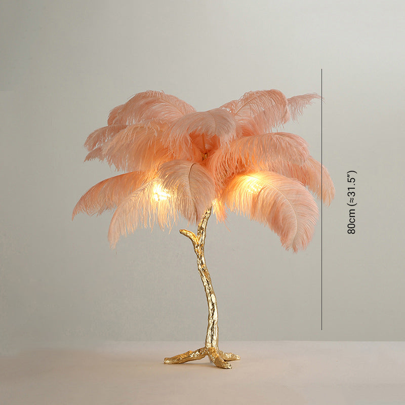 Feather Floor Lamp and Table Lamp Bohemian with Ostrich Feather Shade and Branch Base