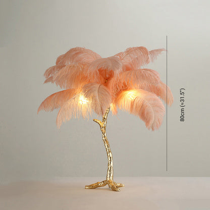 Feather Floor Lamp and Table Lamp Bohemian with Ostrich Feather Shade and Branch Base