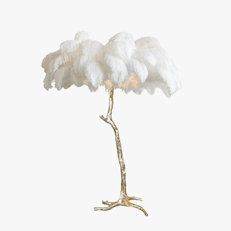 Feather Floor Lamp and Table Lamp Bohemian with Ostrich Feather Shade and Branch Base