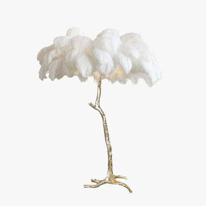 Feather Floor Lamp and Table Lamp Bohemian with Ostrich Feather Shade and Branch Base