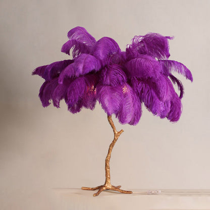 Feather Floor Lamp and Table Lamp Bohemian with Ostrich Feather Shade and Branch Base