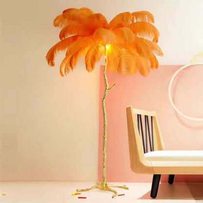 Feather Floor Lamp and Table Lamp Bohemian with Ostrich Feather Shade and Branch Base
