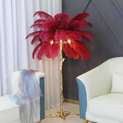 Feather Floor Lamp and Table Lamp Bohemian with Ostrich Feather Shade and Branch Base
