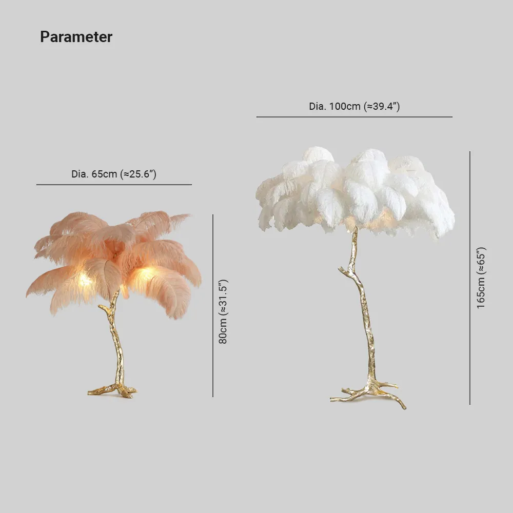 Feather Floor Lamp and Table Lamp Bohemian with Ostrich Feather Shade and Branch Base