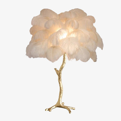 Feather Floor Lamp and Table Lamp Bohemian with Ostrich Feather Shade and Branch Base