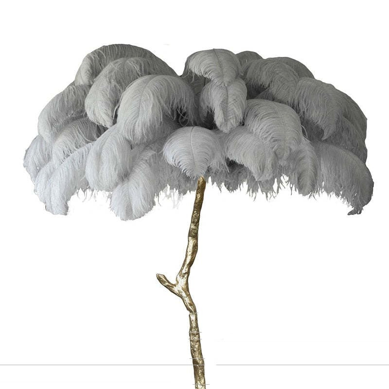 Feather Floor Lamp and Table Lamp Bohemian with Ostrich Feather Shade and Branch Base