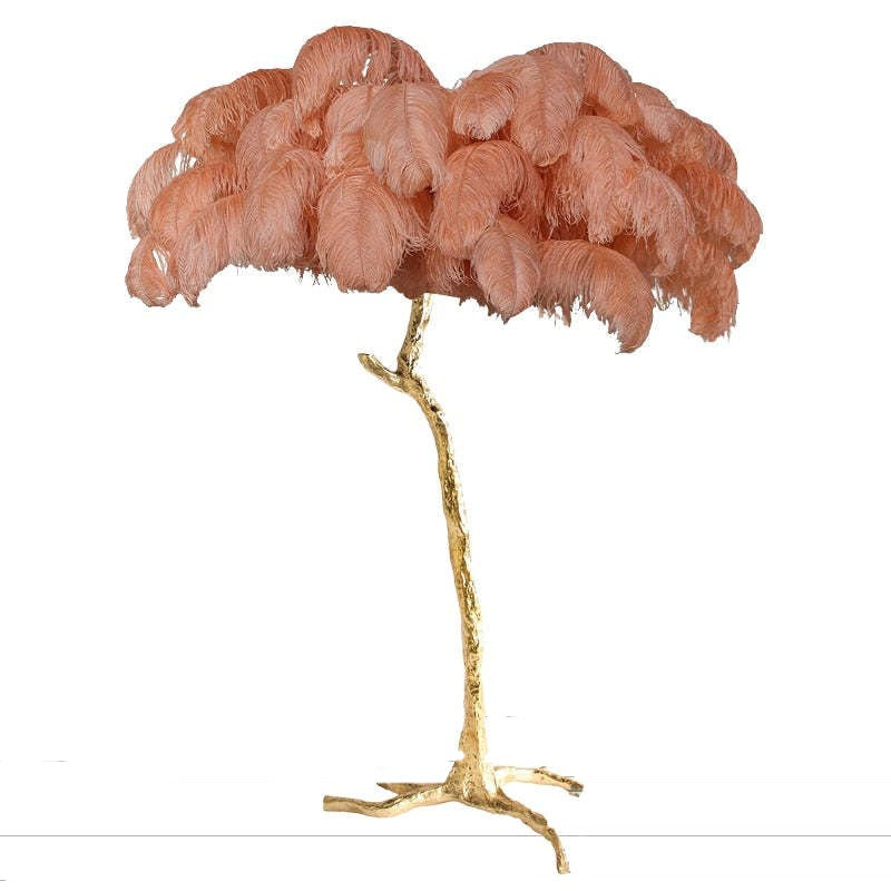 Feather Floor Lamp and Table Lamp Bohemian with Ostrich Feather Shade and Branch Base
