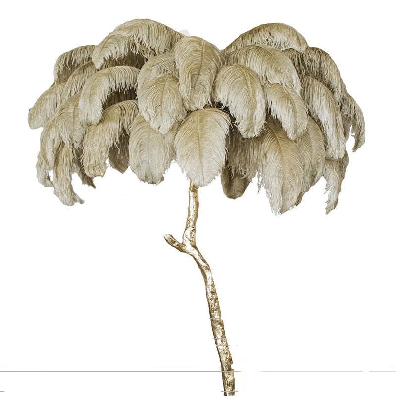 Feather Floor Lamp and Table Lamp Bohemian with Ostrich Feather Shade and Branch Base