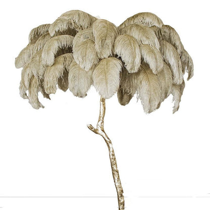 Feather Floor Lamp and Table Lamp Bohemian with Ostrich Feather Shade and Branch Base