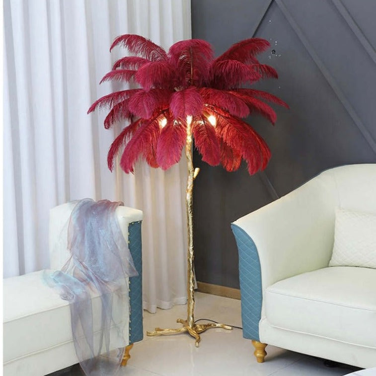Feather Floor Lamp and Table Lamp Bohemian with Ostrich Feather Shade and Branch Base