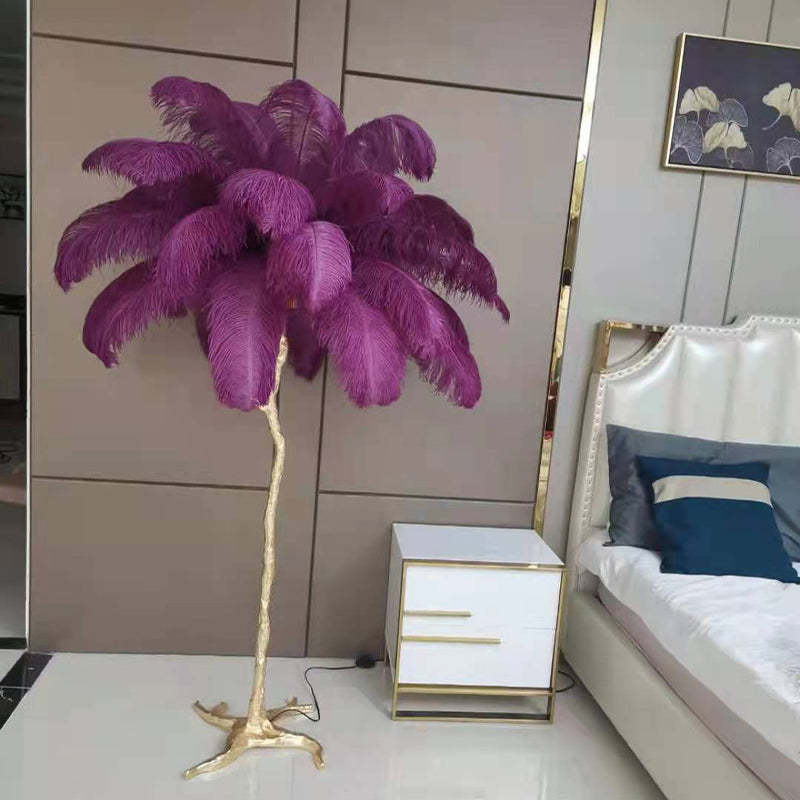 Feather Floor Lamp and Table Lamp Bohemian with Ostrich Feather Shade and Branch Base