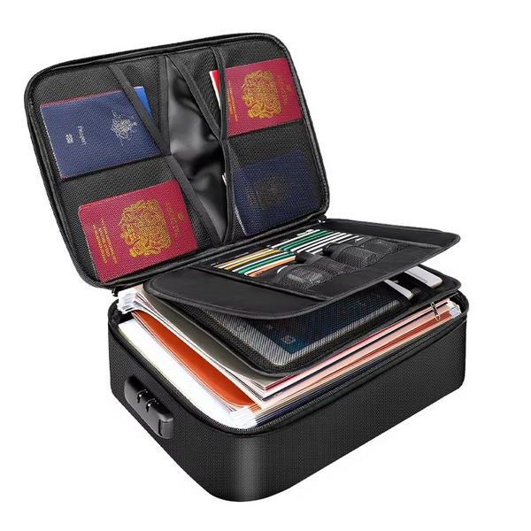 Fireproof Document Bag with Combination Lock and Multiple Compartments