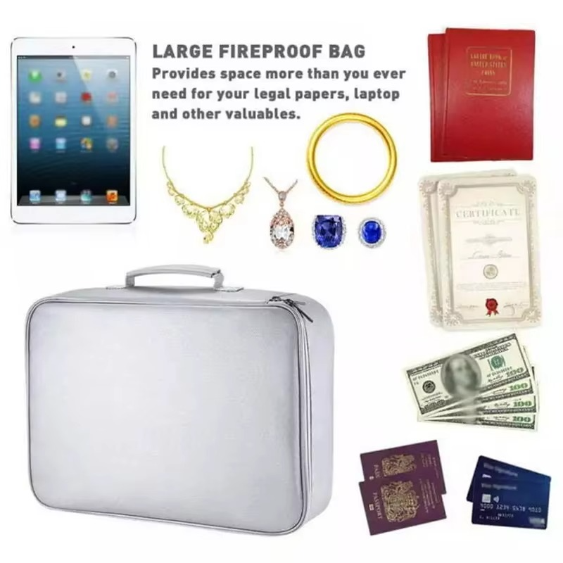 Fireproof Document Bag with Combination Lock and Multiple Compartments