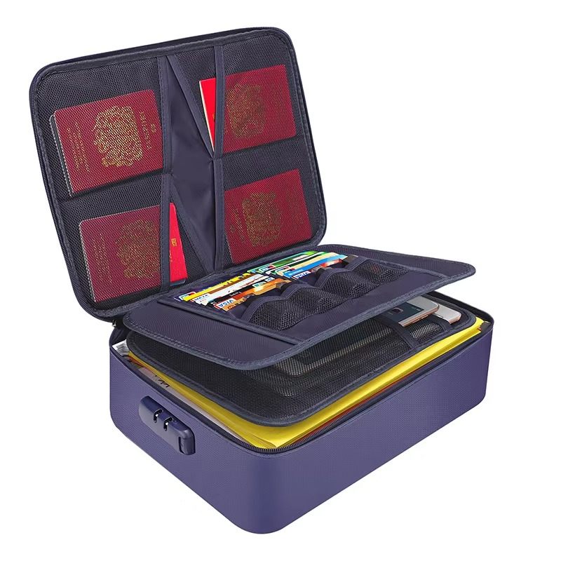 Fireproof Document Bag with Combination Lock and Multiple Compartments