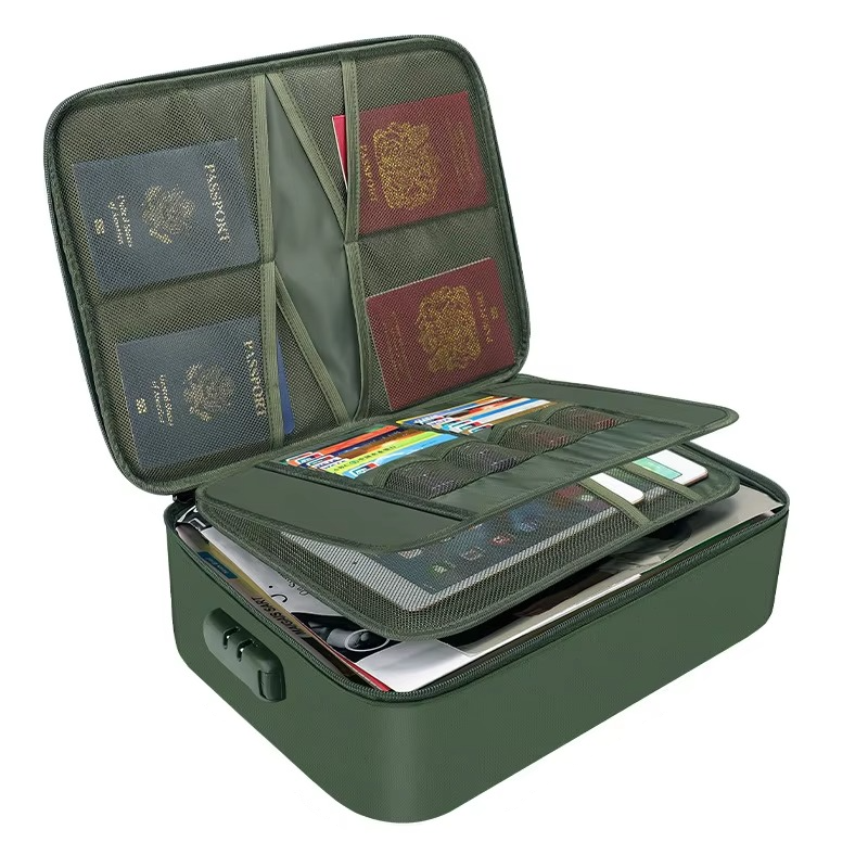 Fireproof Document Bag with Combination Lock and Multiple Compartments