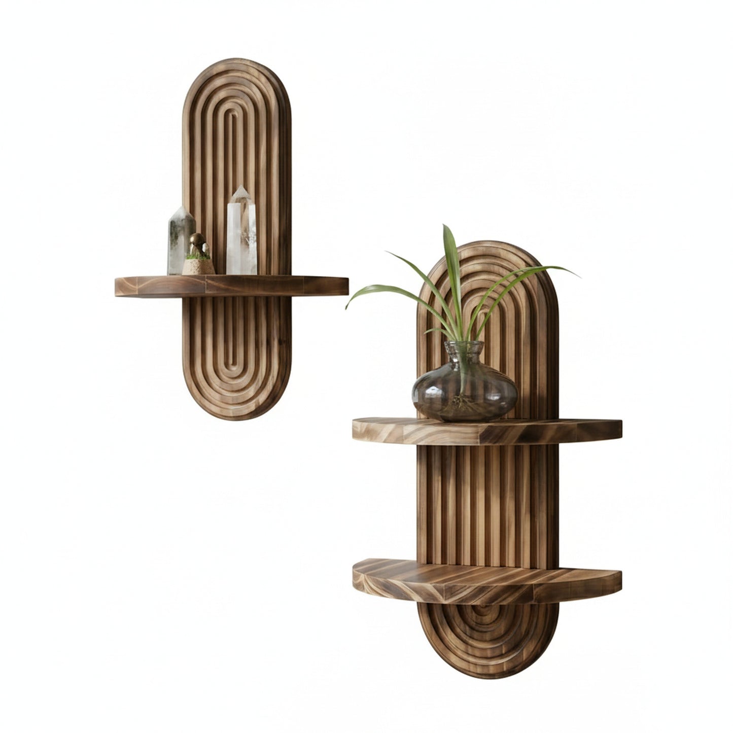 Floating Wall Shelf with Fluted Arch Backplate and Rounded Silhouette