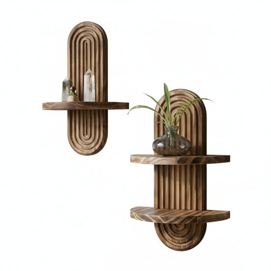 Floating Wall Shelf with Fluted Arch Backplate and Rounded Silhouette
