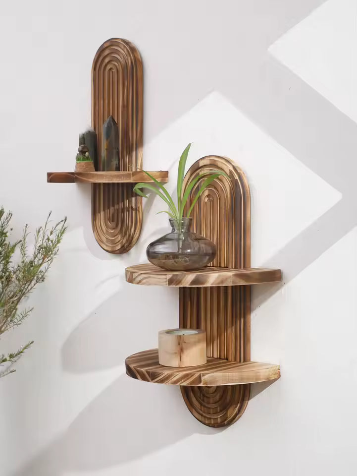 Floating Wall Shelf with Fluted Arch Backplate and Rounded Silhouette