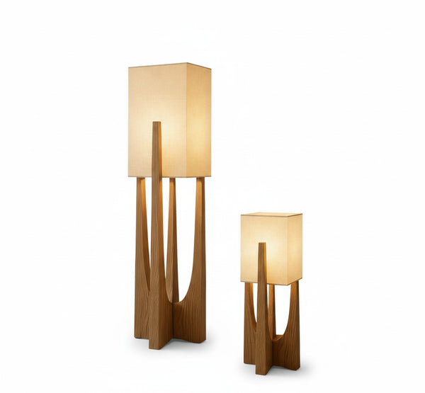 Floor Lamp Scandinavian Wood Base with Square Fabric Shade