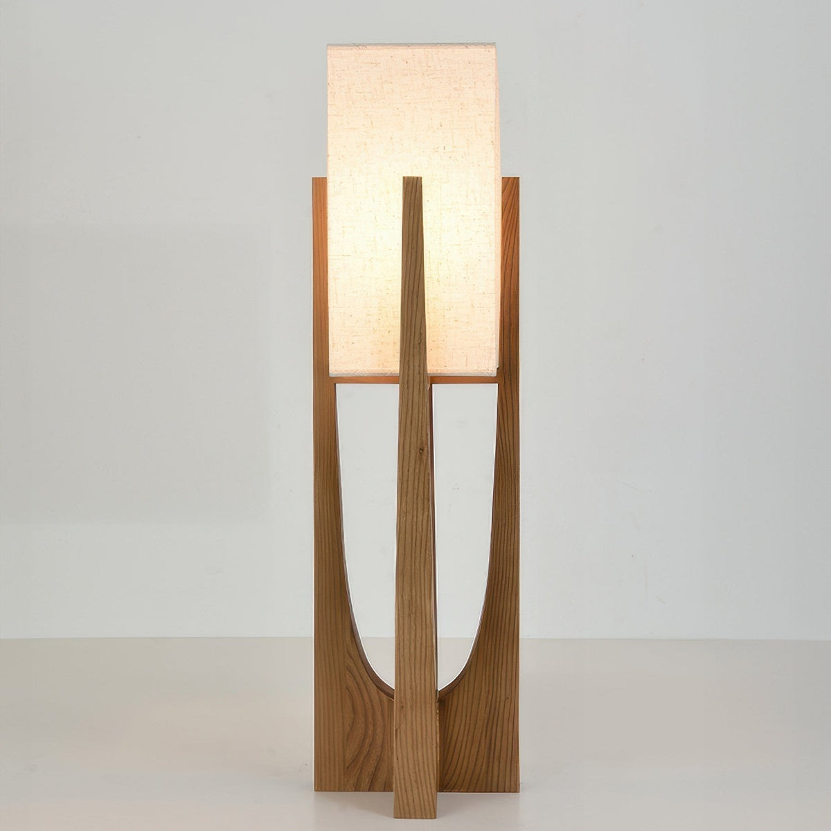 Floor Lamp Scandinavian Wood Base with Square Fabric Shade