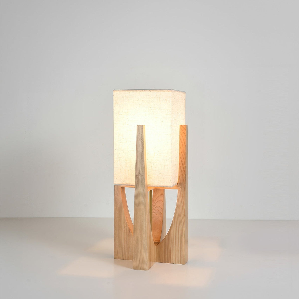 Floor Lamp Scandinavian Wood Base with Square Fabric Shade