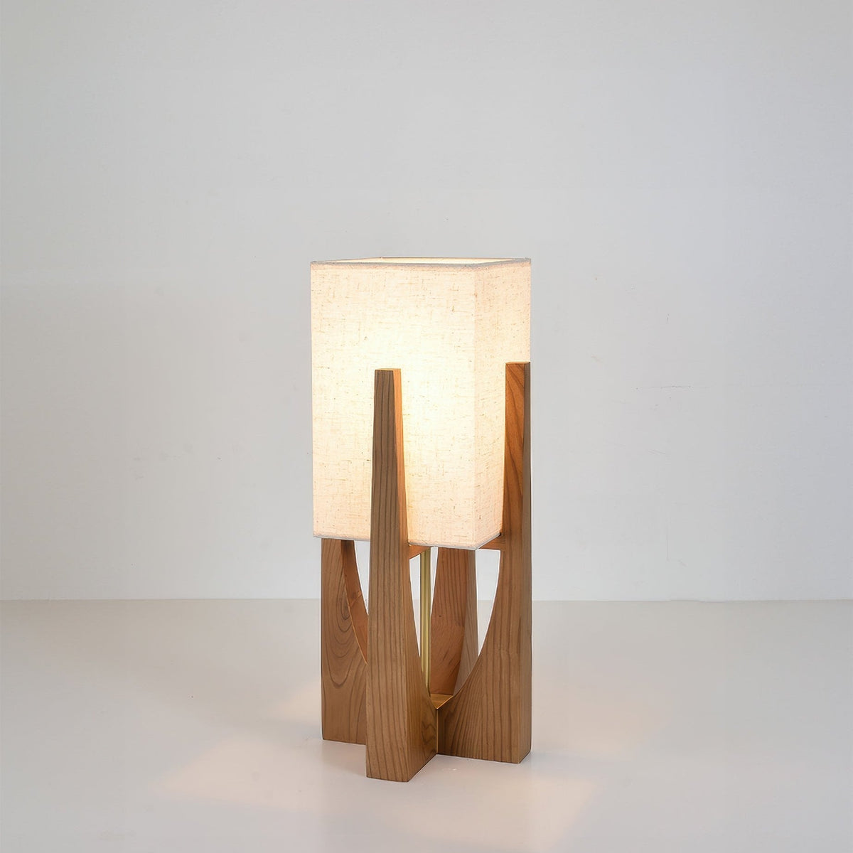 Floor Lamp Scandinavian Wood Base with Square Fabric Shade